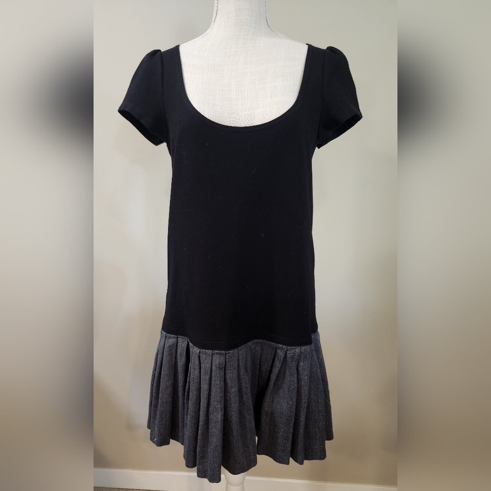 $398 Theory Vintage Yemeni Ponte Knit Herringbone Combo Drop Waist Dress Size L